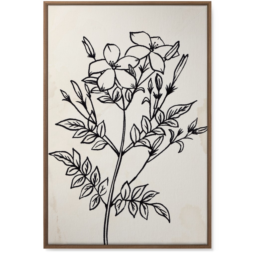 Vintage Jasmine Sketch - Beige and Black Wall Art, Natural, Single piece, Canvas, 24x36, Beige