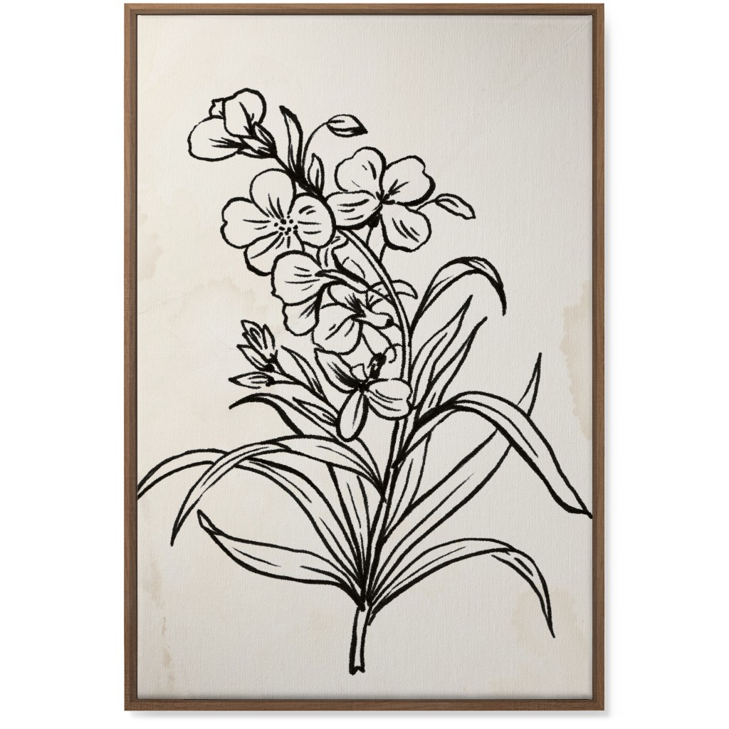 Vintage Wallflower Sketch - Beige and Black Wall Art, Natural, Single piece, Canvas, 24x36, Beige, Pearl