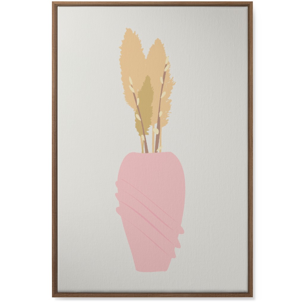 Minamalist Pampas and Willow - Pink and Beige Wall Art, Natural, Single piece, Canvas, 24x36, Pink