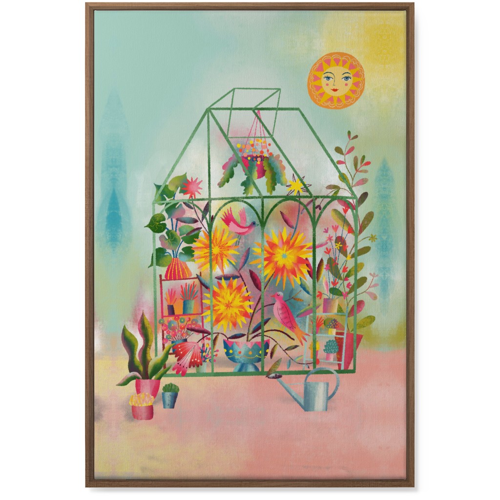 the Happy Sunny Greenhouse - Multi Wall Art, Natural, Single piece, Canvas, 24x36, Multicolor
