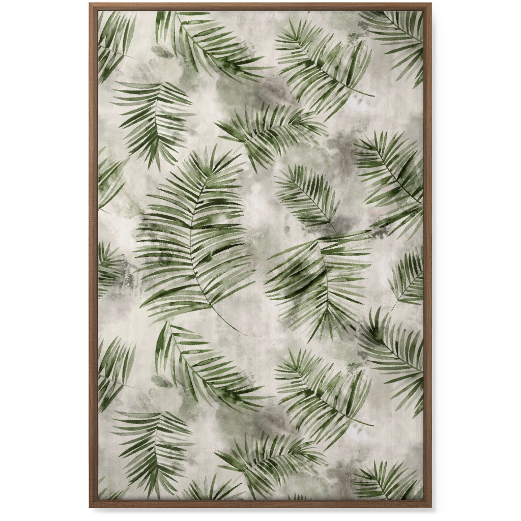 Watercolor Botanical Palms - Green on Beige Wall Art, Natural, Single piece, Canvas, 24x36, Green, Classic Green