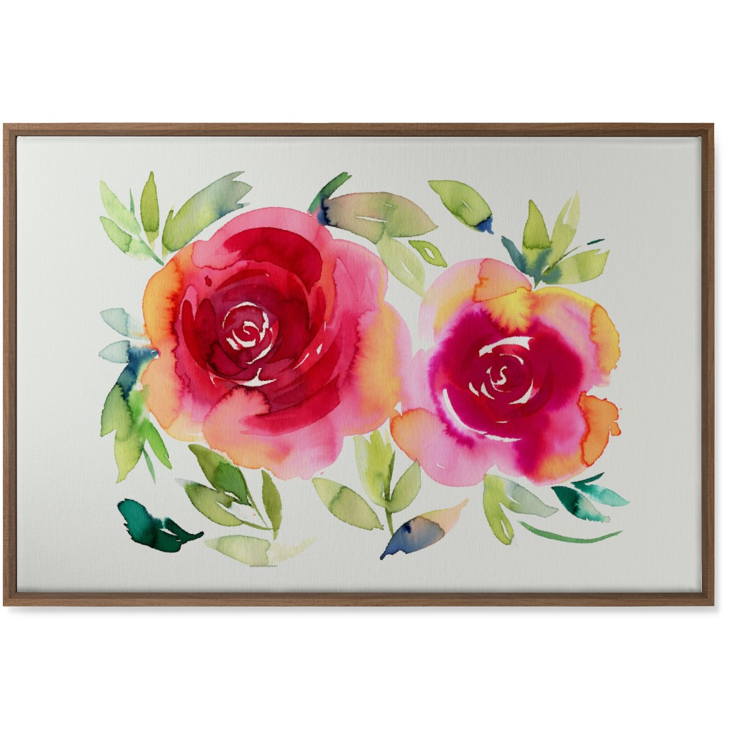 Watercolor Flowers - Pink on White Wall Art, Natural, Single piece, Canvas, 24x36, Pink