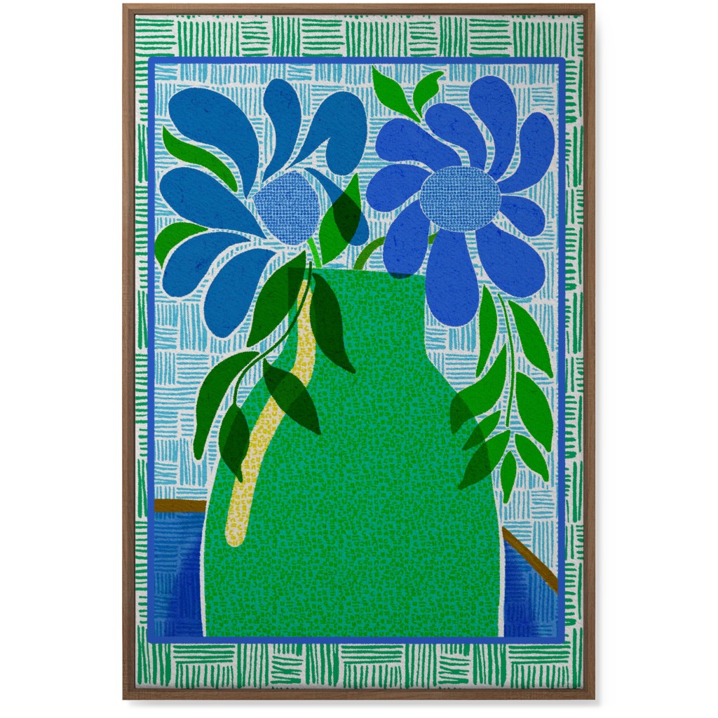Florals in a Vase - Blue and Green Wall Art, Natural, Single piece, Canvas, 24x36, Green, Classic Green