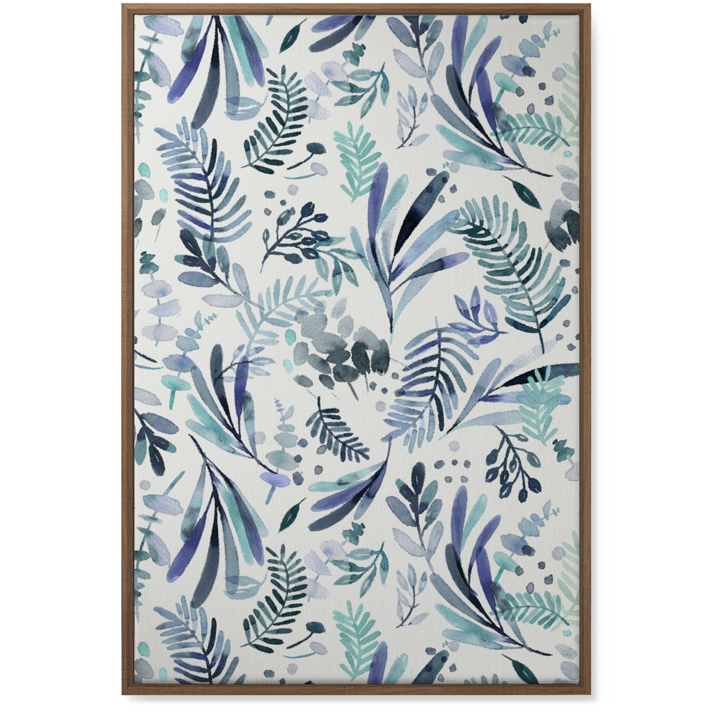 Tuscany Leaves - Blue Wall Art, Natural, Single piece, Canvas, 24x36, Blue, True Blue