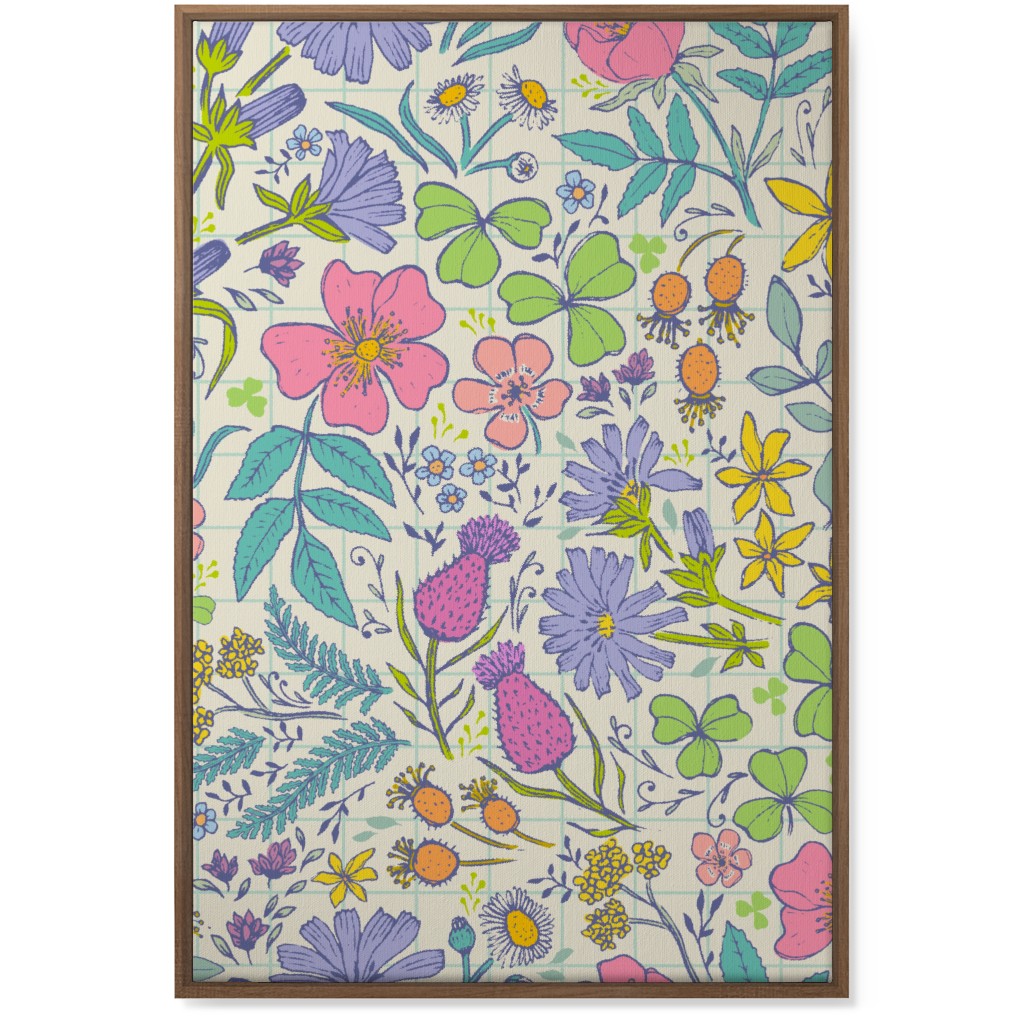 Hand Drawn Flowers - Multi Wall Art, Natural, Single piece, Canvas, 24x36, Multicolor