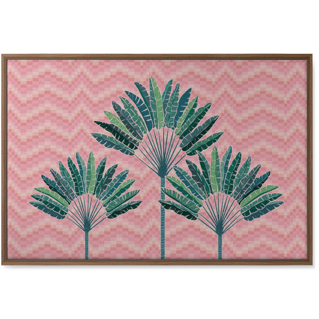 Palms on Wave Grid - Pink Wall Art, Natural, Single piece, Canvas, 24x36, Pink