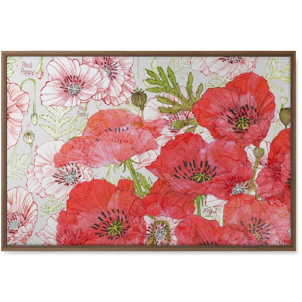 Poppies Romance - Red Wall Art, Natural, Single piece, Canvas, 24x36, Red, Red