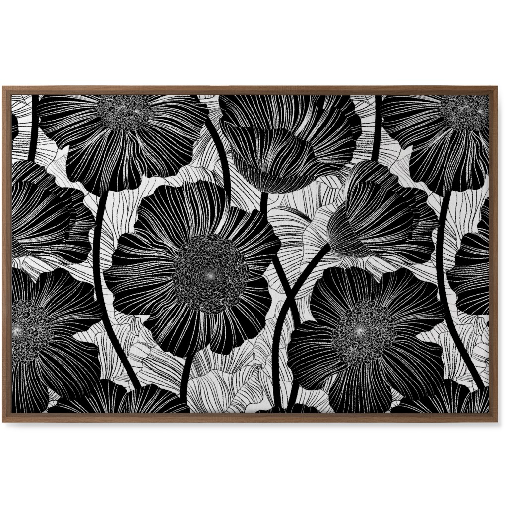 Mid Century Modern Floral - Black and White Wall Art, Natural, Single piece, Canvas, 24x36, Black