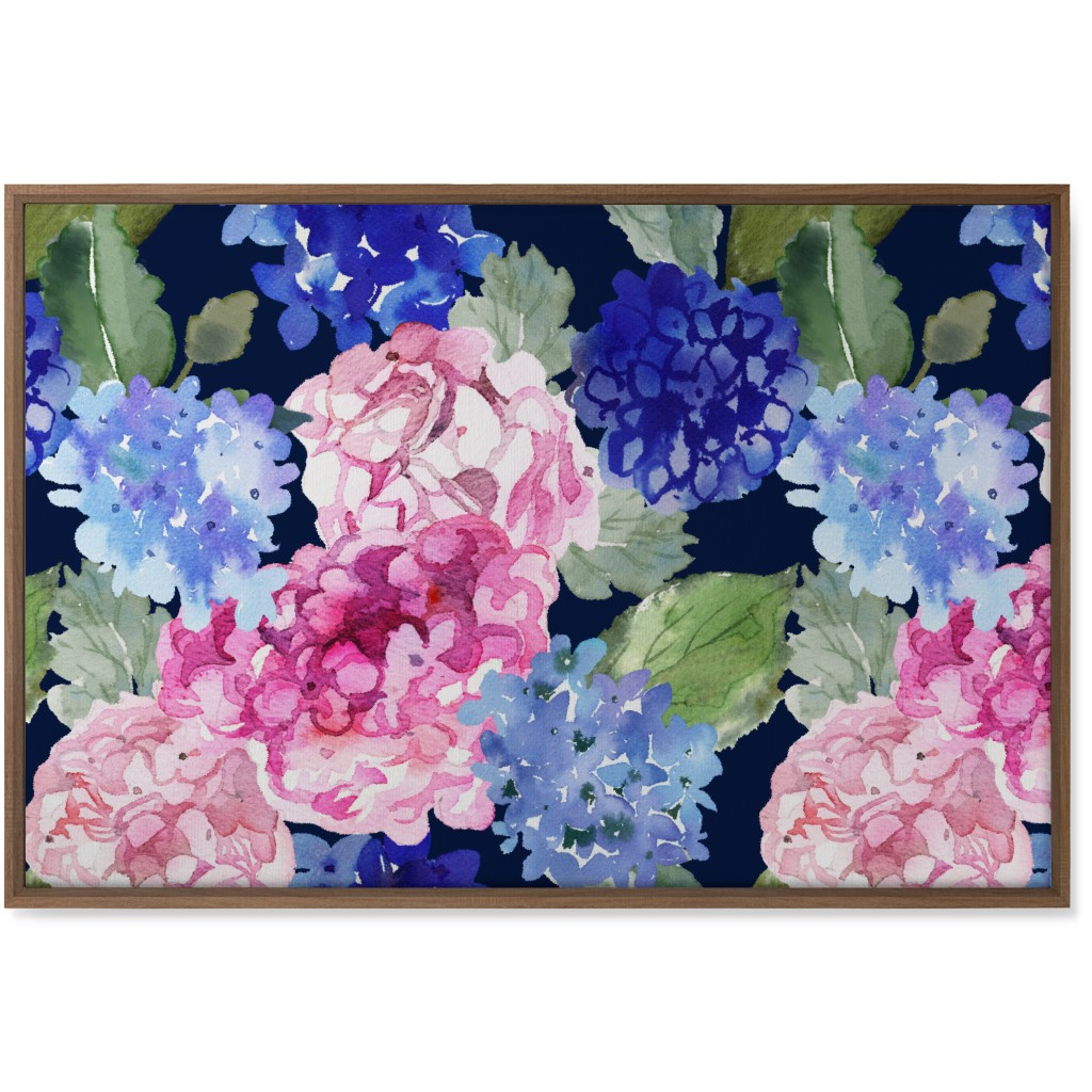 Spring Hydrangea Watercolor - Navy Wall Art, Natural, Single piece, Canvas, 24x36, Multicolor
