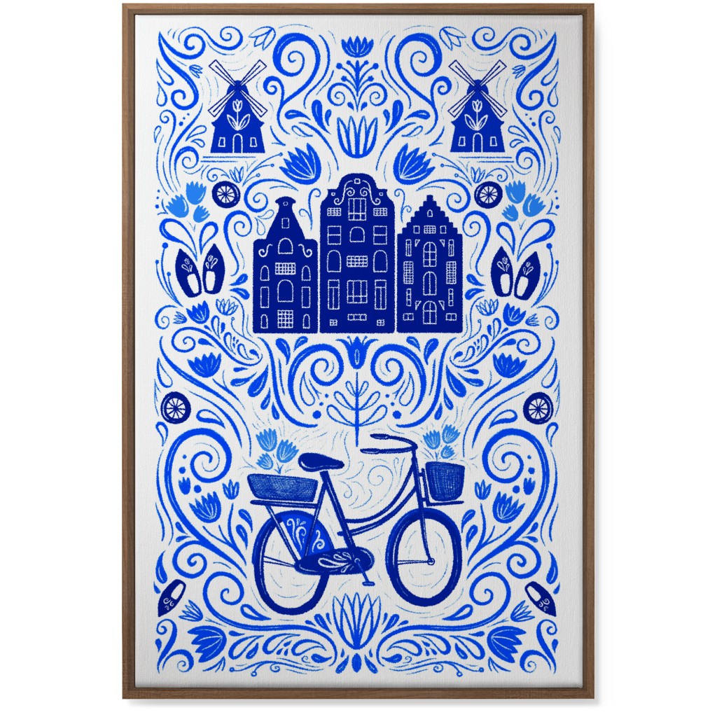 Dutch Bike Folk Art - Blue Wall Art, Natural, Single piece, Canvas, 24x36, Blue