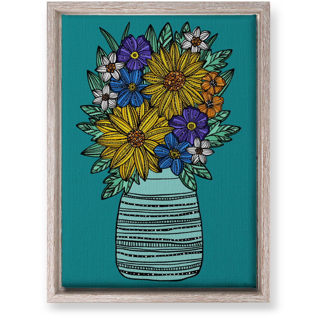 Sunflower Bouquet - Teal Wall Art, Rustic, Single piece, Canvas, 10x14, Multicolor