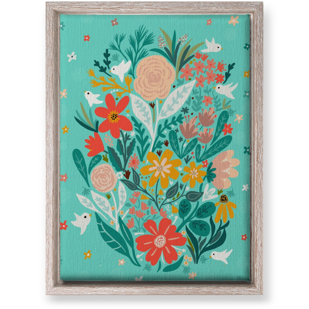 Floral Days - Multi on Blue Wall Art, Rustic, Single piece, Canvas, 10x14, Multicolor