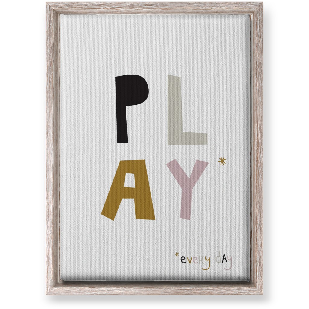 Play Typography - Neutral With Pink Wall Art, Rustic, Single piece, Canvas, 10x14, Multicolor