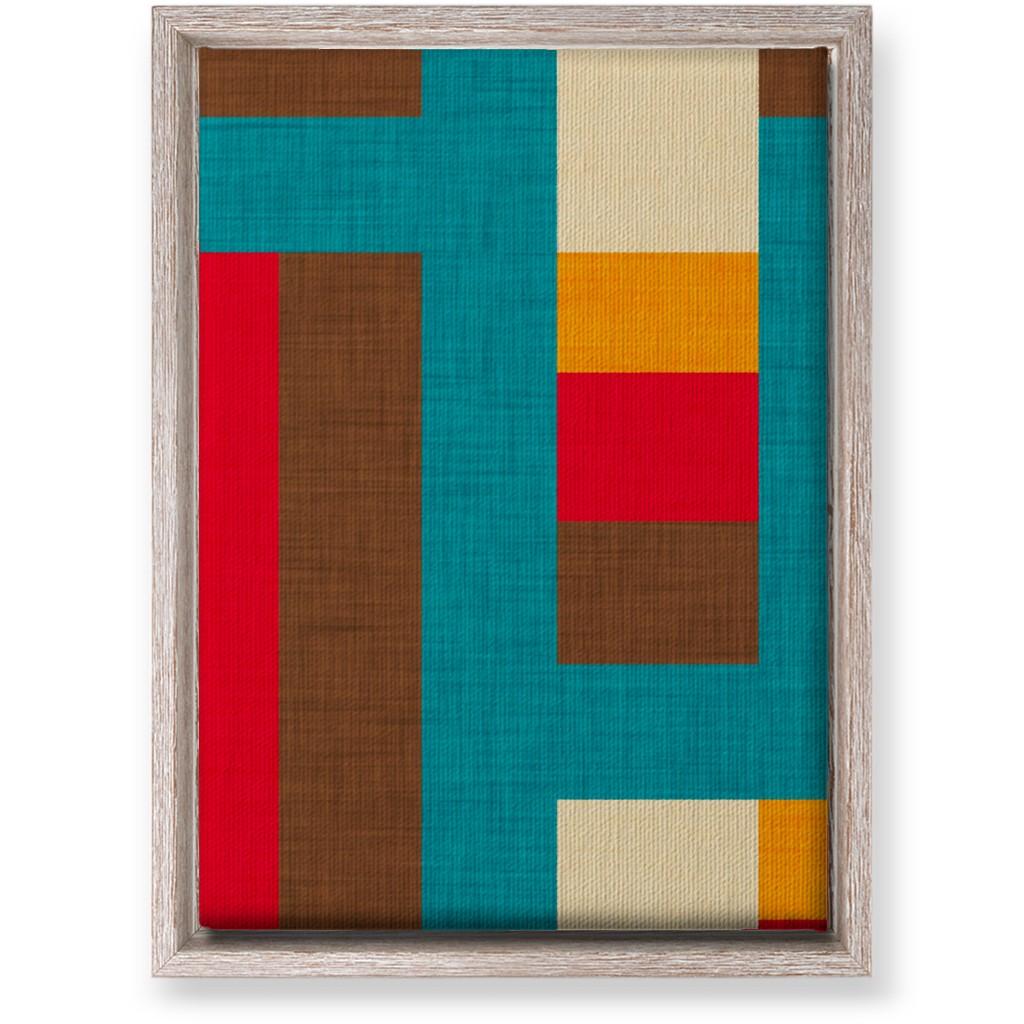 Abstract Mod Cube - Multi on Blue Wall Art, Rustic, Single piece, Canvas, 10x14, Multicolor