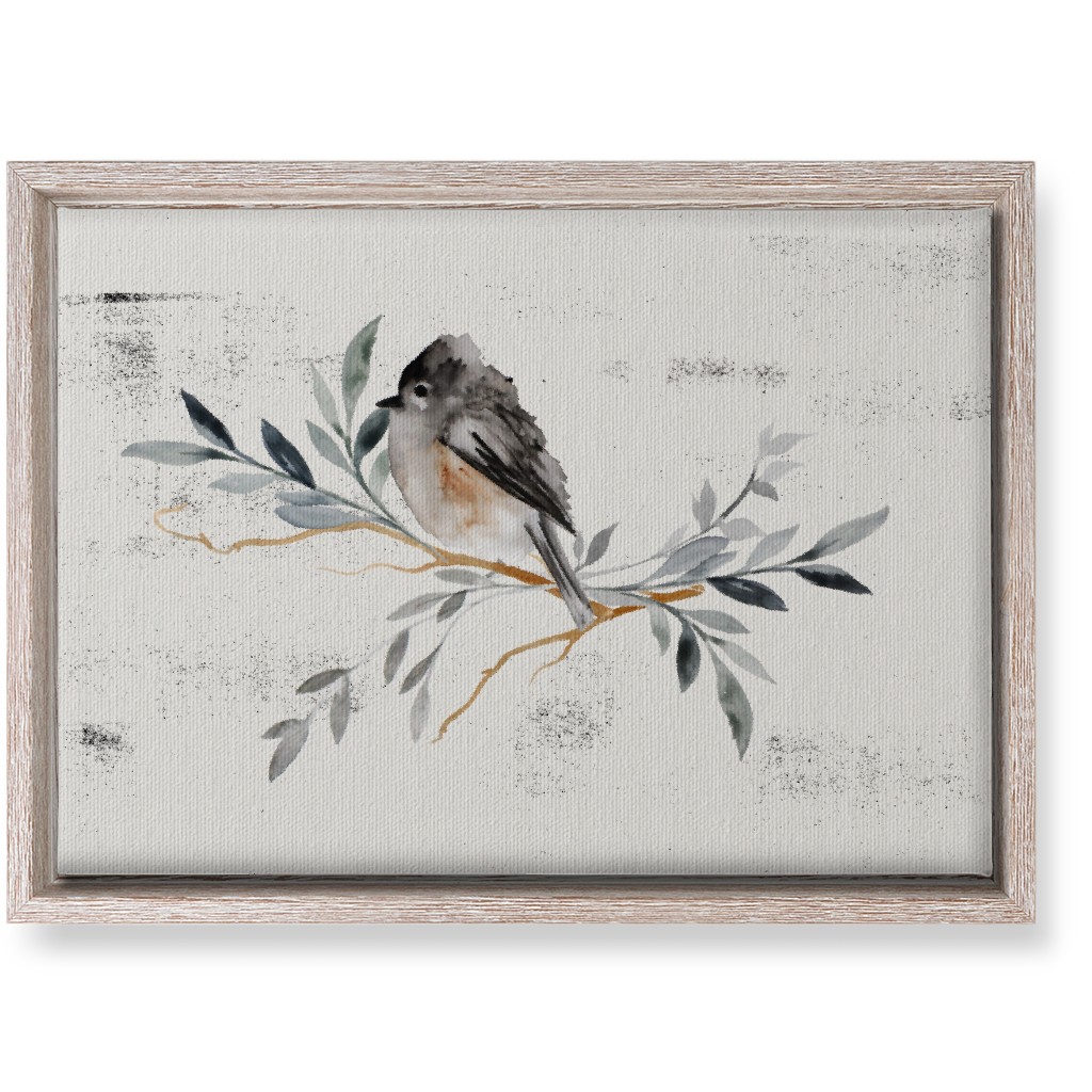Winter Bird on Branch - Blue Wall Art, Rustic, Single piece, Canvas, 10x14, Gray