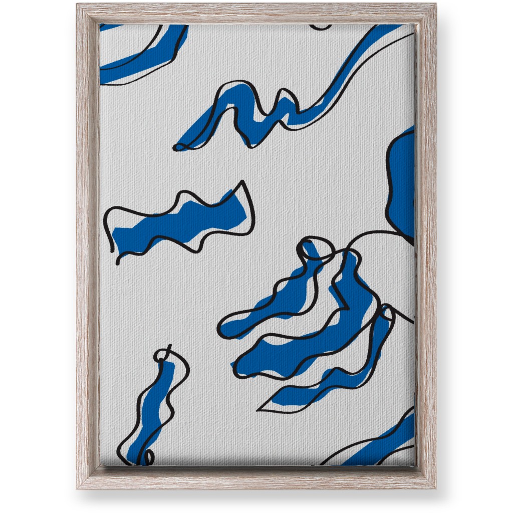Modern Abstract Line Art Noodles - Blue and Neutral Wall Art, Rustic, Single piece, Canvas, 10x14, Blue, True Blue