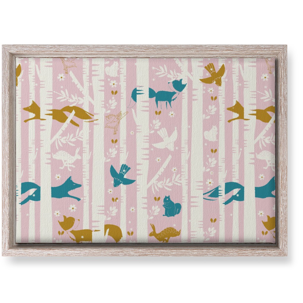 Birch Forest and Wild Animals Wall Art, Rustic, Single piece, Canvas, 10x14, Pink, Lavender Water