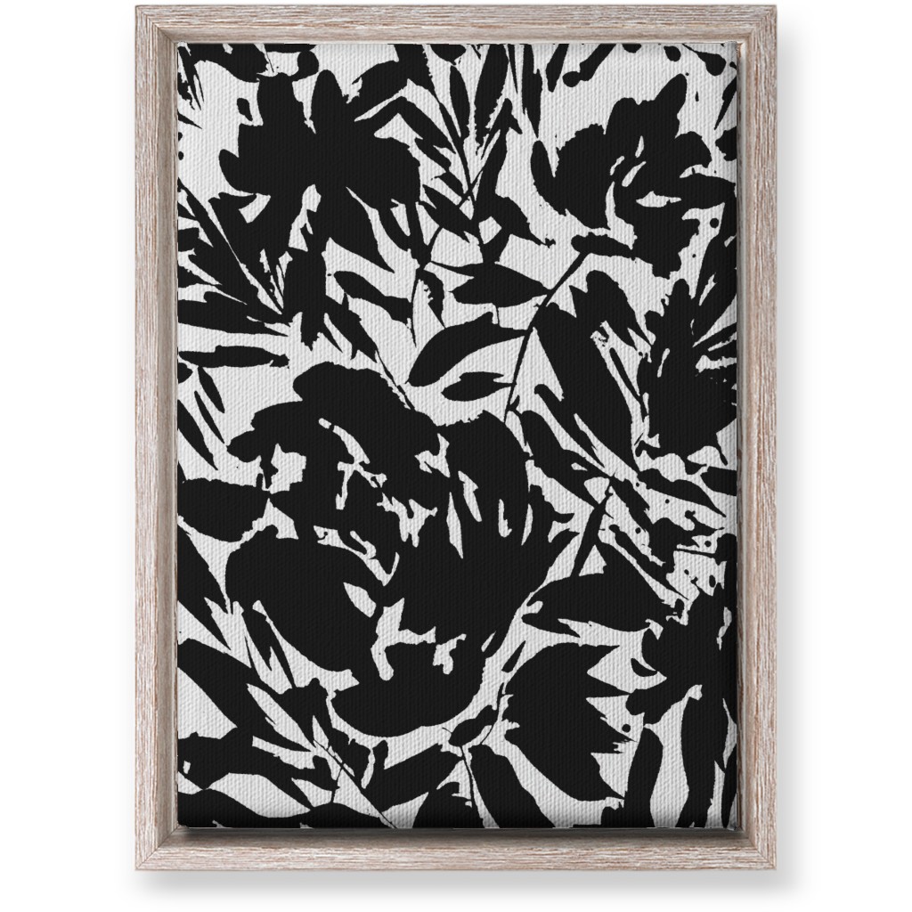Floral Silhouette - Black and White Wall Art, Rustic, Single piece, Canvas, 10x14, Black
