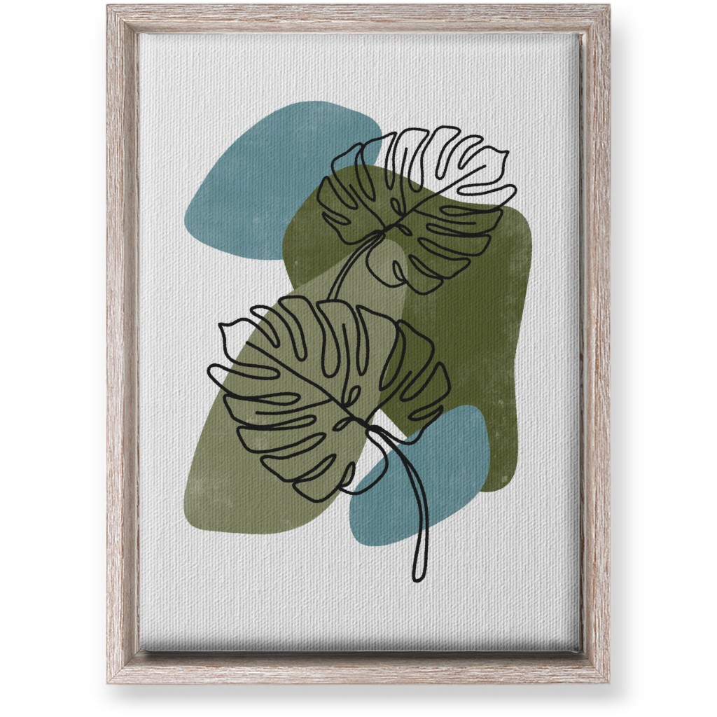 Abstract Monstera Leaves - Green and Blue Wall Art, Rustic, Single piece, Canvas, 10x14, Green