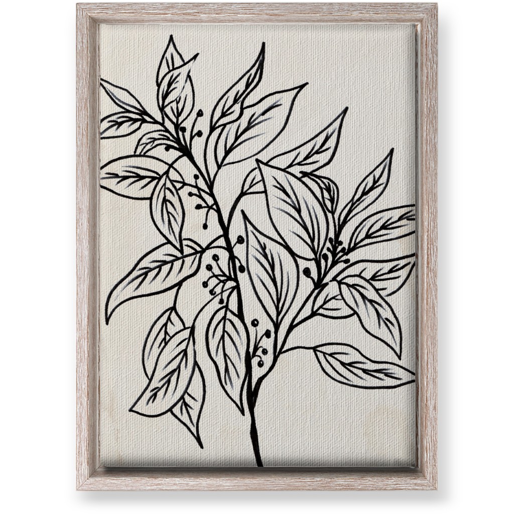 Vintage Branch With Leaves Sketch - Beige and Black Wall Art, Rustic, Single piece, Canvas, 10x14, Beige, Pearl