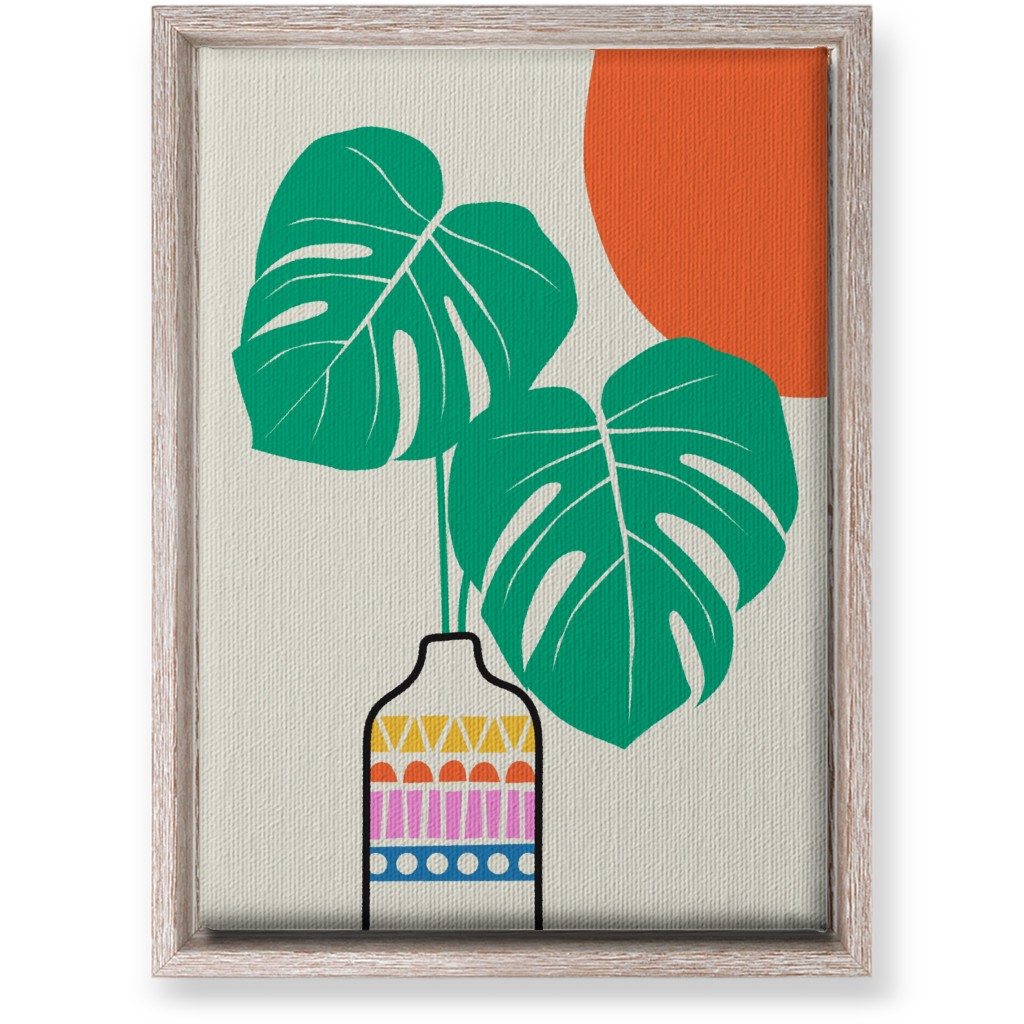 Monstera Leaves in a Vase - Neutral Wall Art, Rustic, Single piece, Canvas, 10x14, Multicolor
