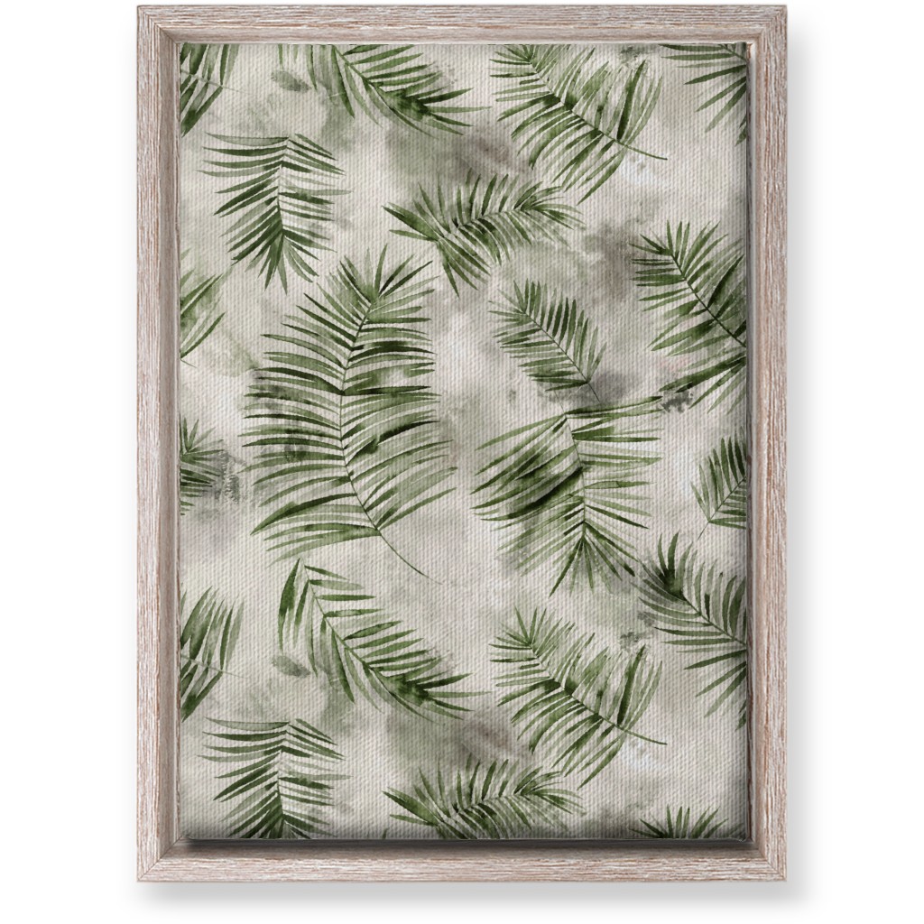 Watercolor Botanical Palms - Green on Beige Wall Art, Rustic, Single piece, Canvas, 10x14, Green, Classic Green