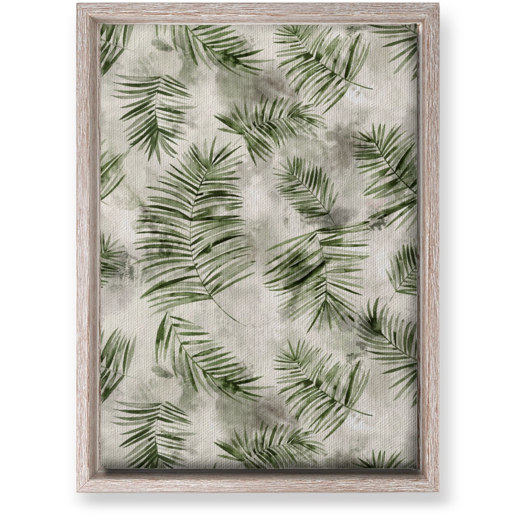 Watercolor Botanical Palms - Green on Beige Wall Art, Rustic, Single piece, Canvas, 10x14, Green