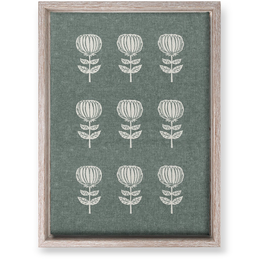 Block Print Floral Wall Art, Rustic, Single piece, Canvas, 10x14, Green