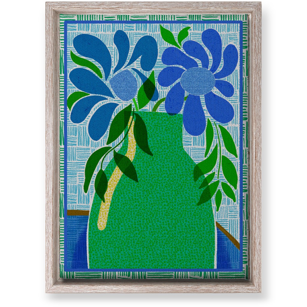 Florals in a Vase - Blue and Green Wall Art, Rustic, Single piece, Canvas, 10x14, Green, Classic Green