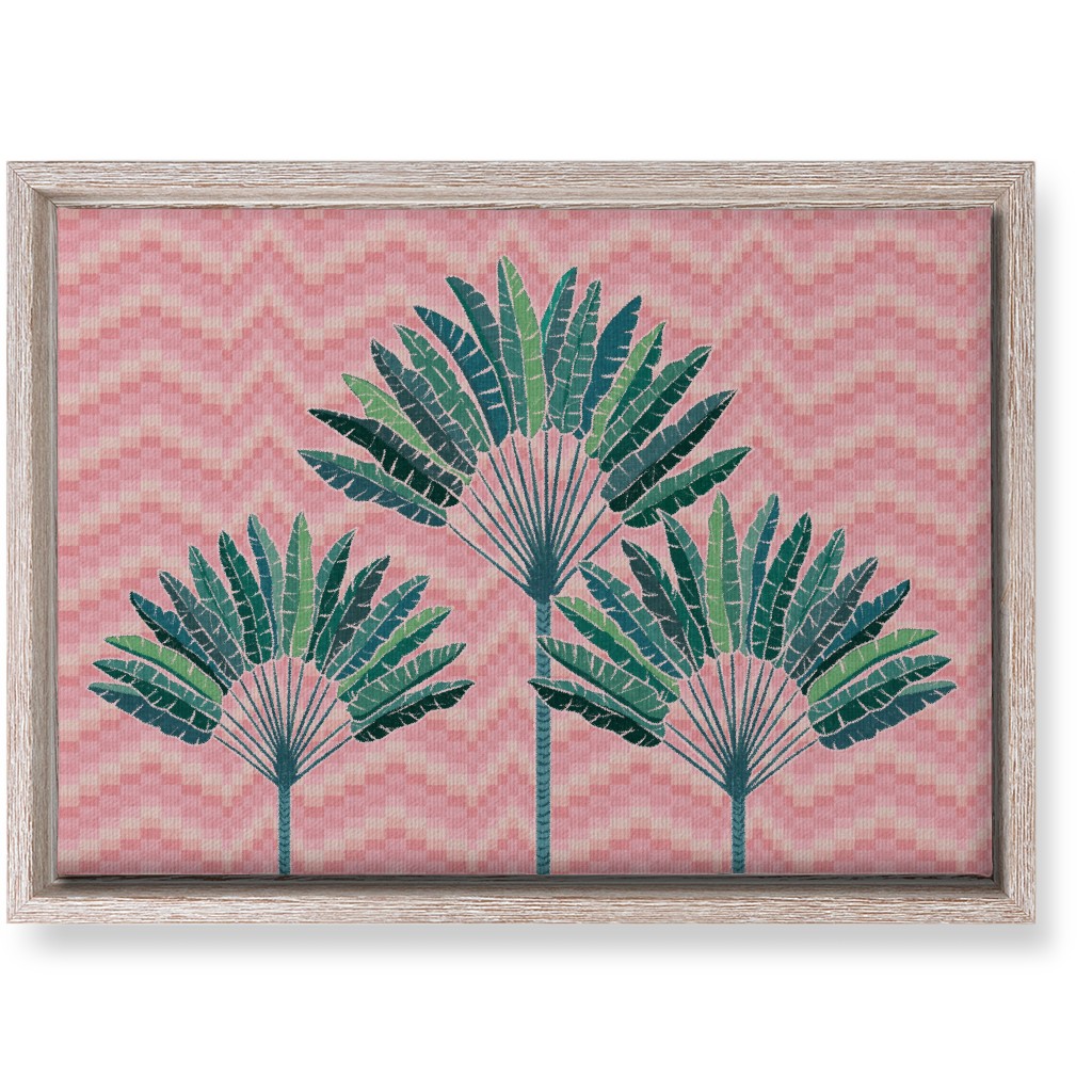 Palms on Wave Grid - Pink Wall Art, Rustic, Single piece, Canvas, 10x14, Pink