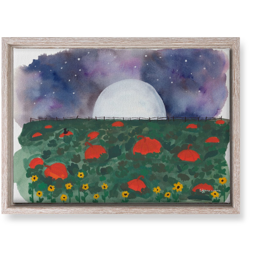 Pumpkin Patch on a Full Moon Night Wall Art, Rustic, Single piece, Canvas, 10x14, Multicolor