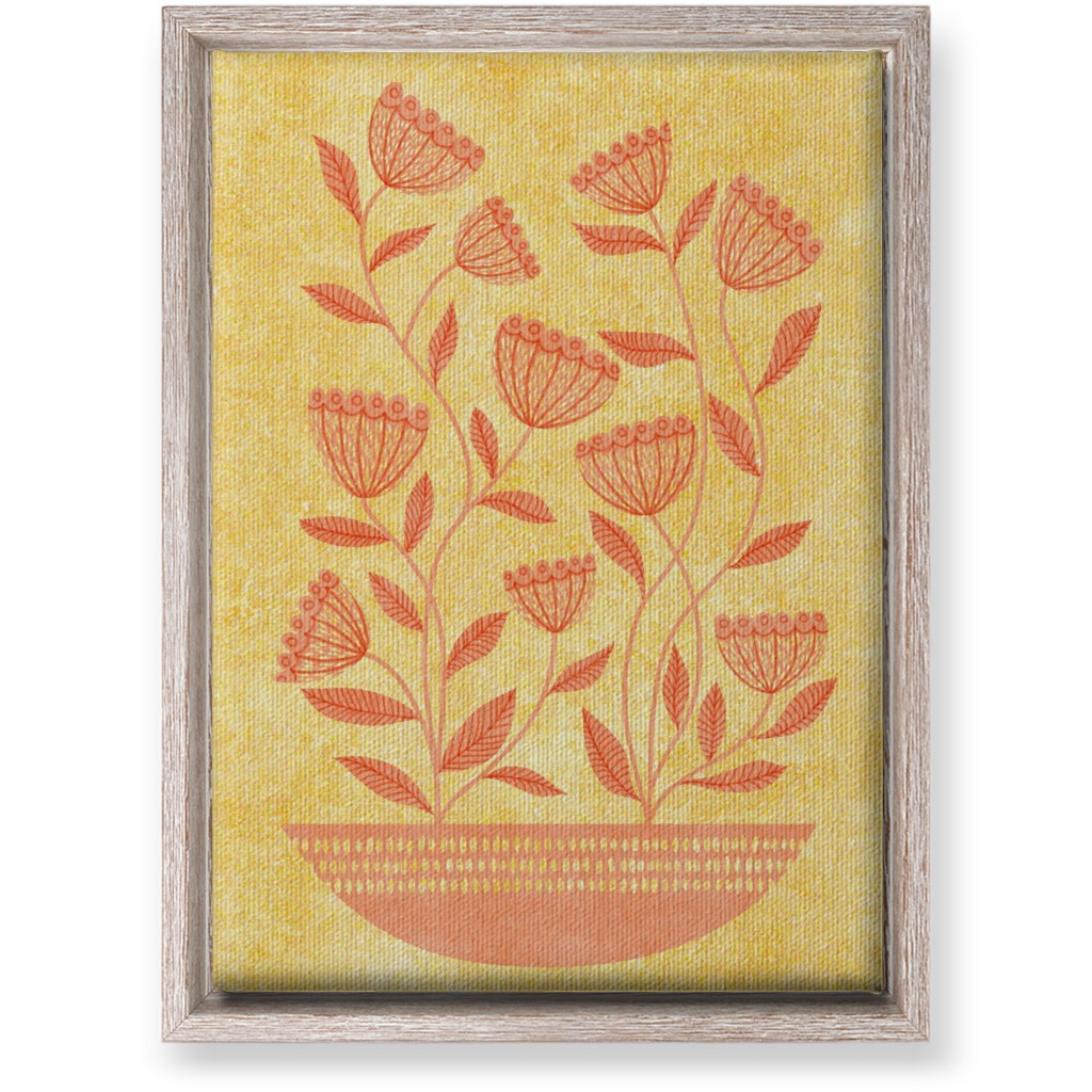 Mid Century Modern Orange Floral on Yellow Wall Art, Rustic, Single piece, Canvas, 10x14, Orange