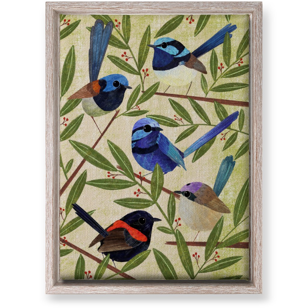Fairy Wrens, Hand Painted Birds - Multi Wall Art, Rustic, Single piece, Canvas, 10x14, Multicolor