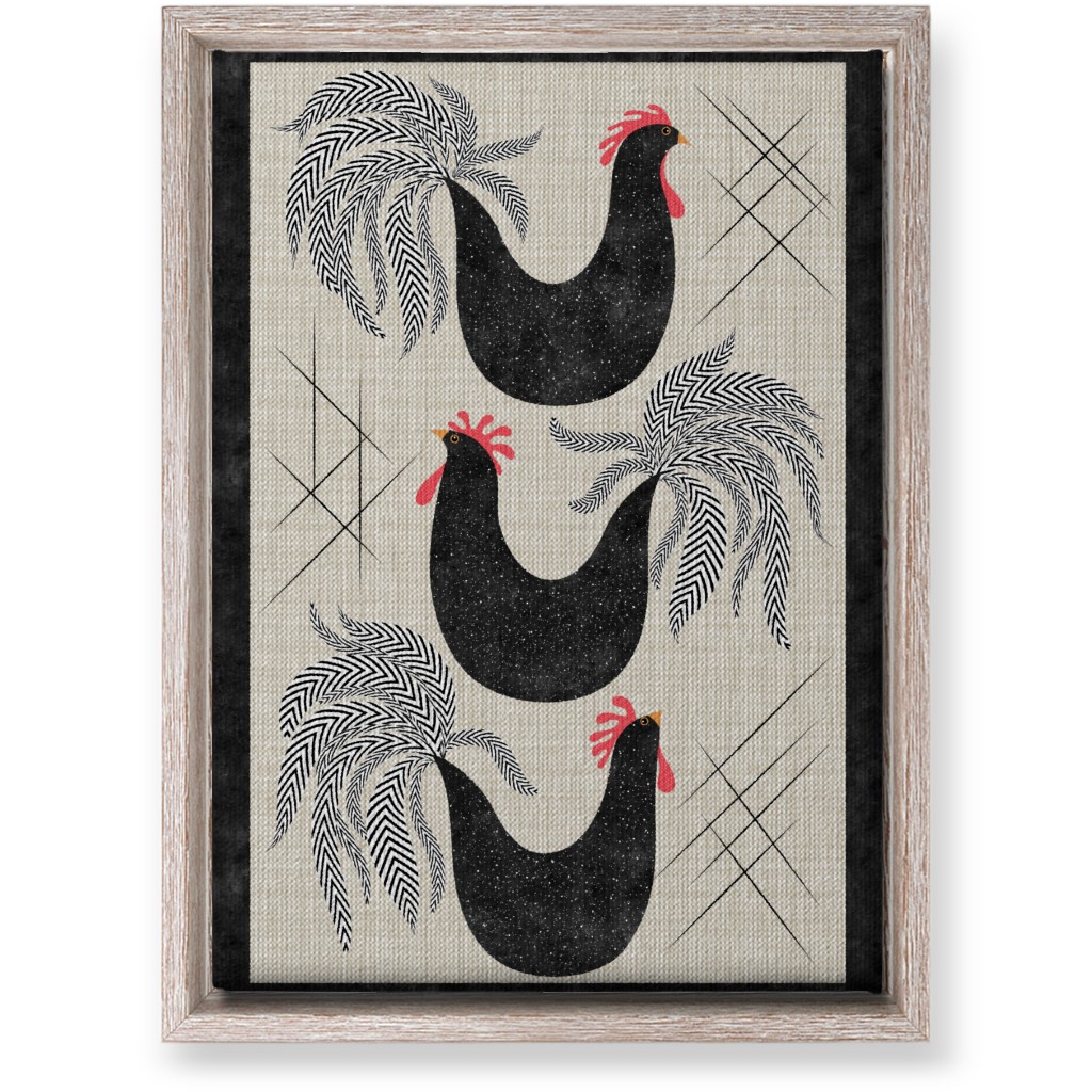 Roosters! - Black & White Wall Art, Rustic, Single piece, Canvas, 10x14, Black
