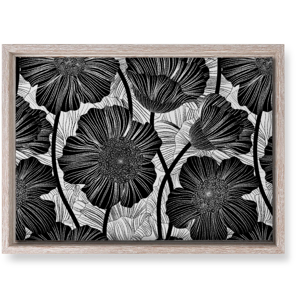 Mid Century Modern Floral - Black and White Wall Art, Rustic, Single piece, Canvas, 10x14, Black