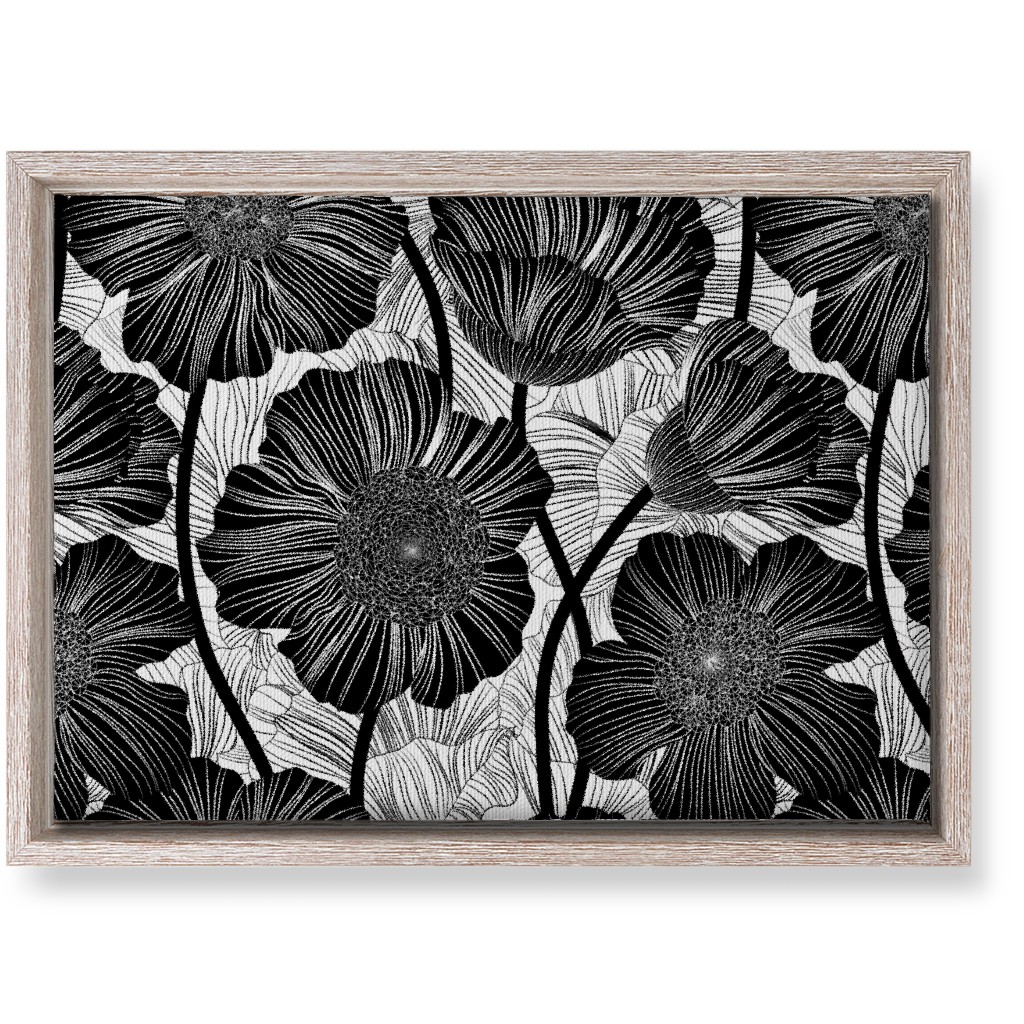Mid Century Modern Floral - Black and White Wall Art, Rustic, Single piece, Canvas, 10x14, Black, Black