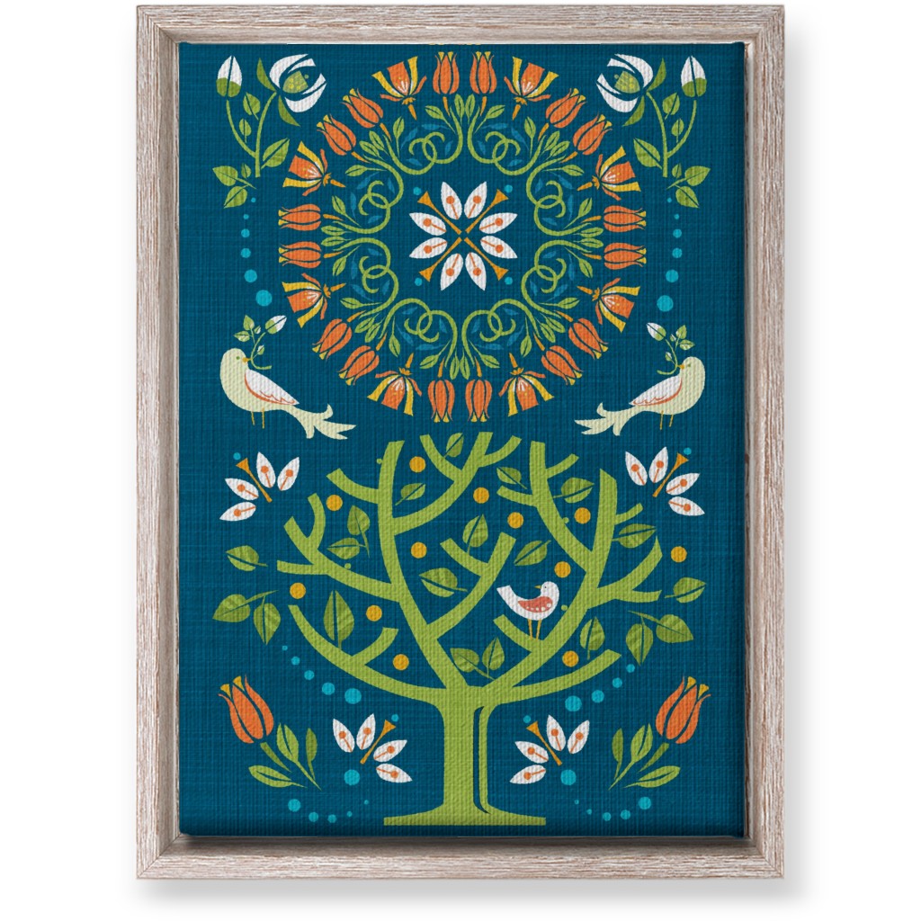 Peaceful Folk Birds Wall Art, Rustic, Single piece, Canvas, 10x14, Blue, True Blue