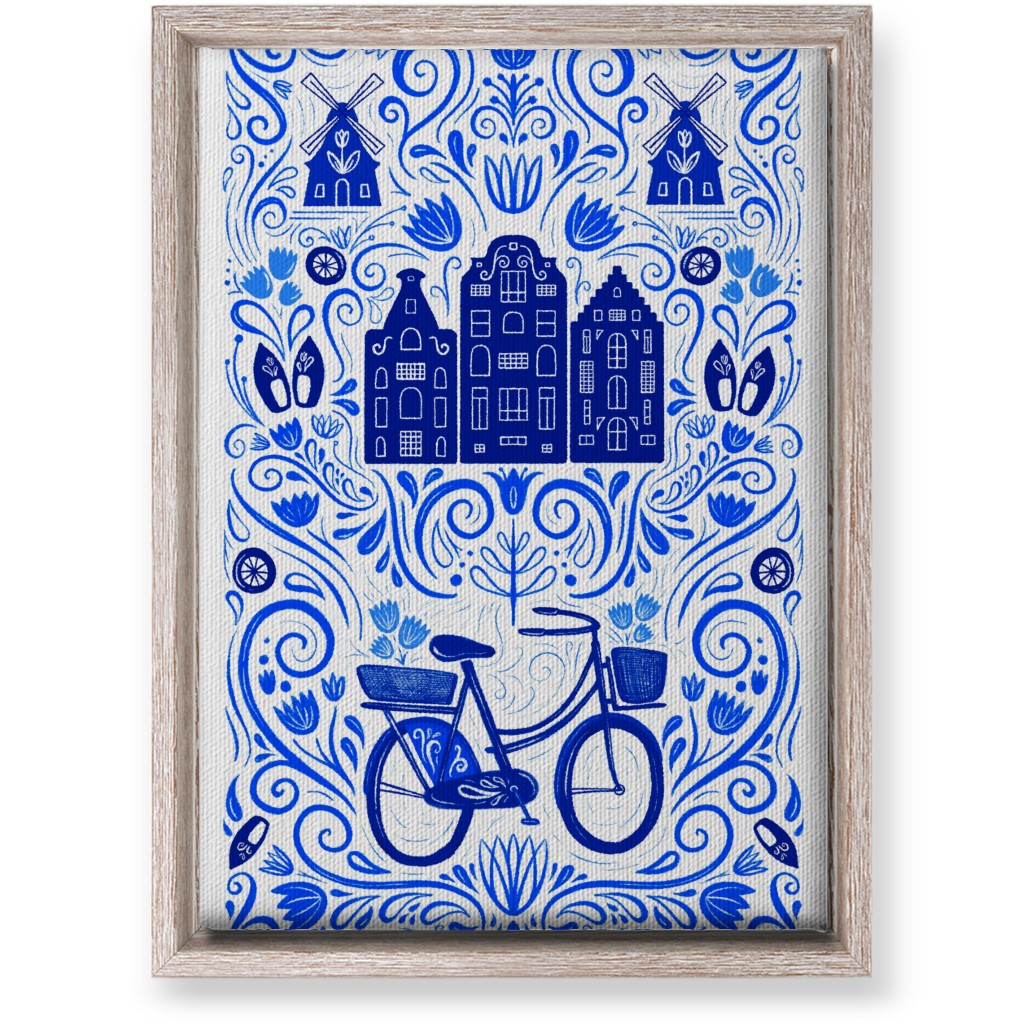 Dutch Bike Folk Art - Blue Wall Art, Rustic, Single piece, Canvas, 10x14, Blue