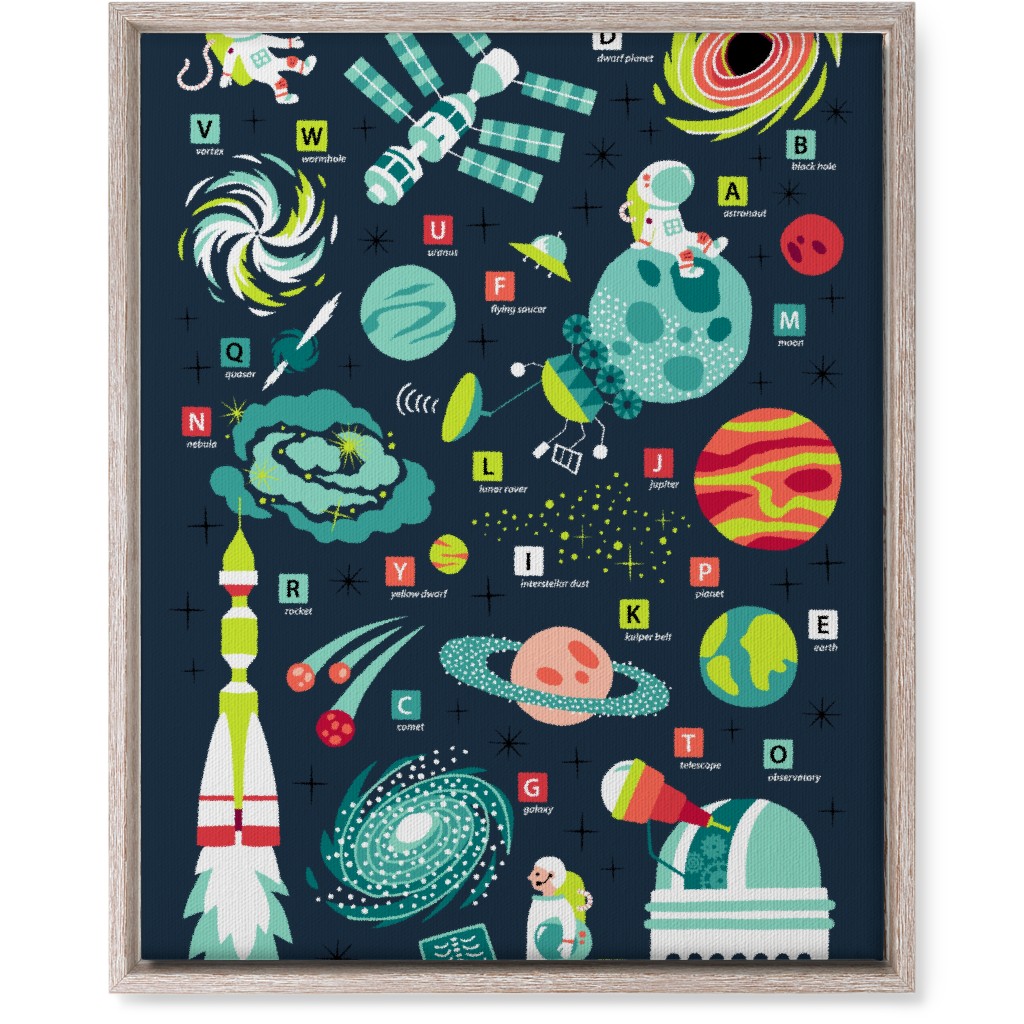 Space Travel Abcs Wall Art, Rustic, Single piece, Canvas, 16x20, Blue, True Blue