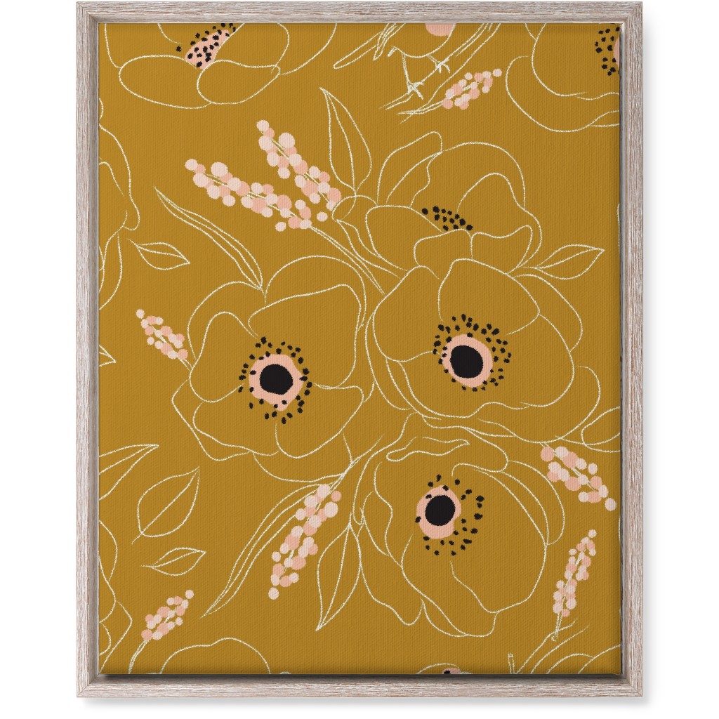Freehand Robin & Winter Blooms - Gold Wall Art, Rustic, Single piece, Canvas, 16x20, Yellow, Classic Yellow