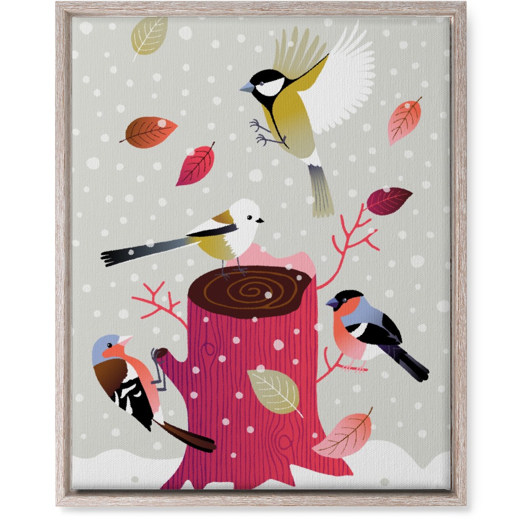 Winter Birds on Tree Stump - Red & Gray Wall Art, Rustic, Single piece, Canvas, 16x20, Multicolor
