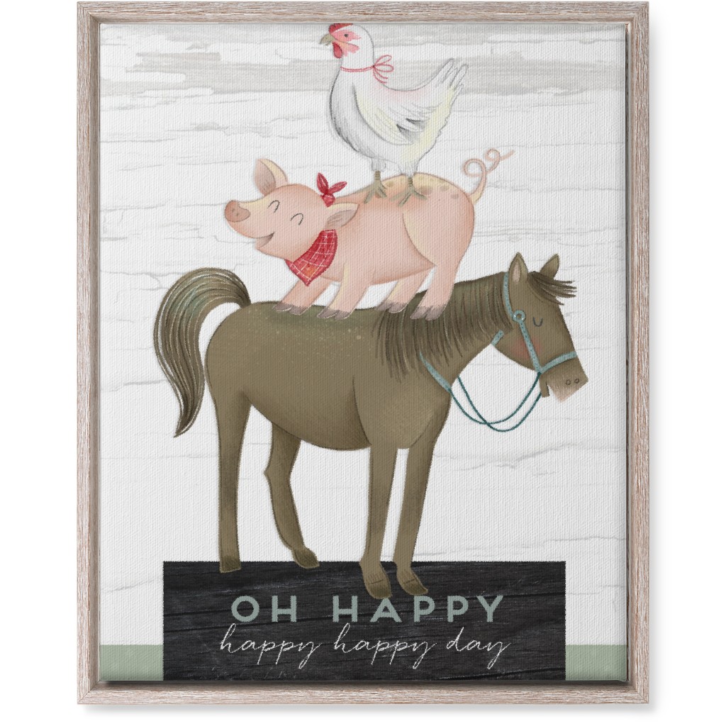 Stacked Happy Farm Animals - Multi Wall Art, Rustic, Single piece, Canvas, 16x20, Multicolor