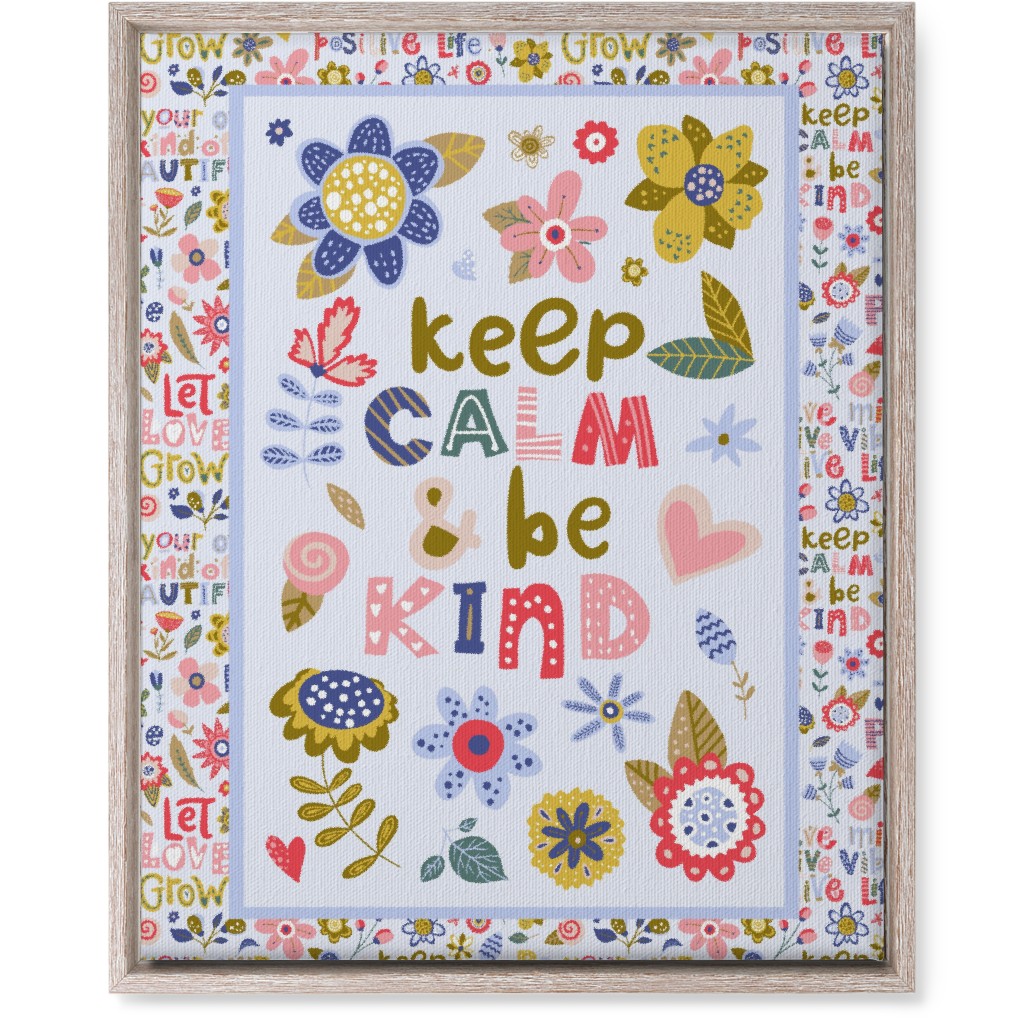 Keep Calm and Be Kind Inspirational Floral Wall Art, Rustic, Single piece, Canvas, 16x20, Multicolor