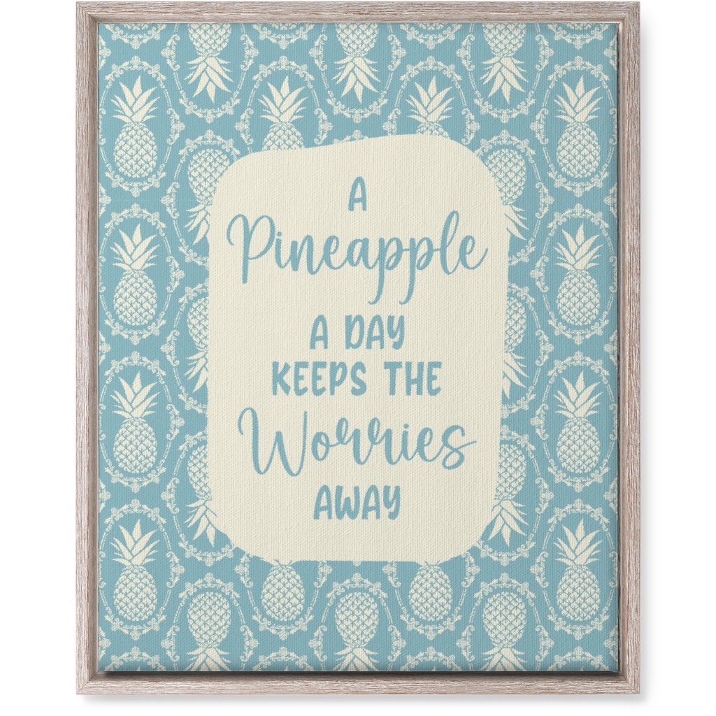 a Pineapple a Day Keeps the Worries Away Damask Wall Art, Rustic, Single piece, Canvas, 16x20, Blue