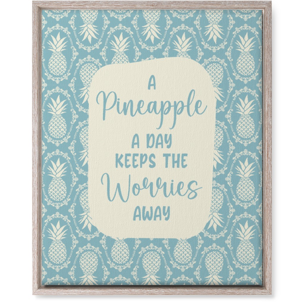 a Pineapple a Day Keeps the Worries Away Damask Wall Art, Rustic, Single piece, Canvas, 16x20, Blue, Celeste