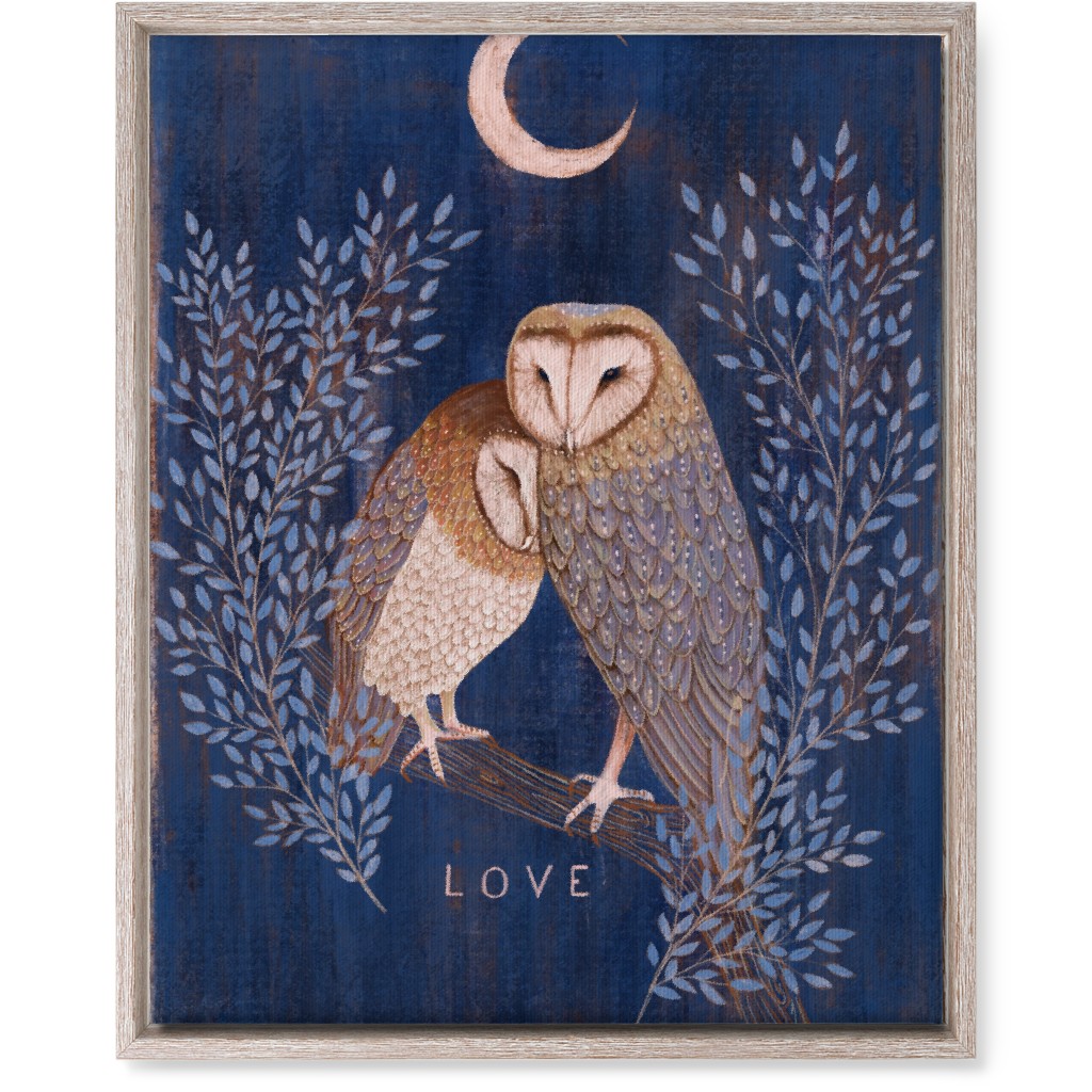 Pair of Barn Owls At Night Wall Art, Rustic, Single piece, Canvas, 16x20, Blue, True Blue