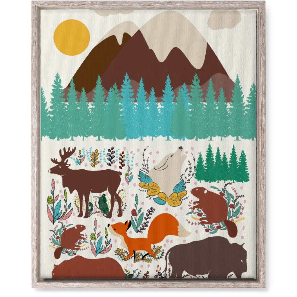 Wildlife Mountain Illustration Wall Art, Rustic, Single piece, Canvas, 16x20, Multicolor