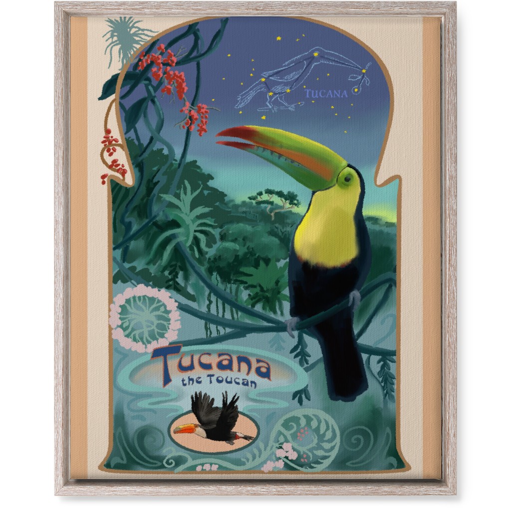 Art Nouveau Toucan Wall Art, Rustic, Single piece, Canvas, 16x20, Multicolor
