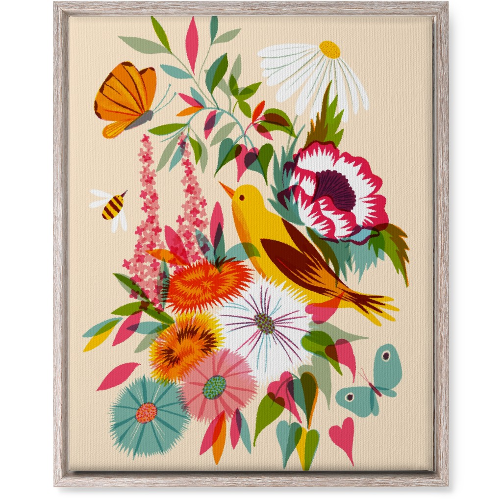 Florals With Pirol and Butterfly - Multi Wall Art, Rustic, Single piece, Canvas, 16x20, Multicolor