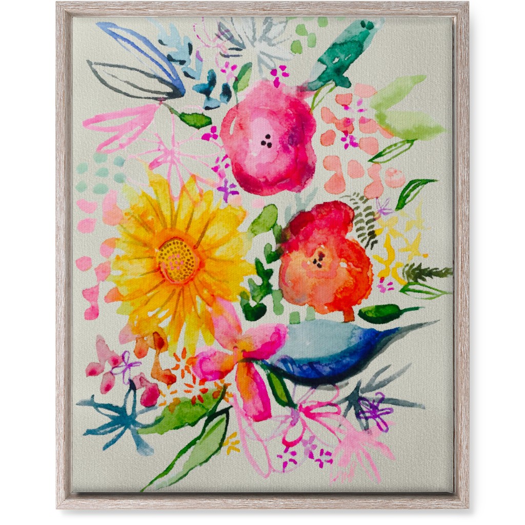 Summer Watercolor Floral Painting - Bright Wall Art, Rustic, Single piece, Canvas, 16x20, Multicolor